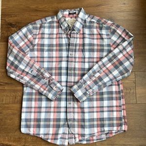 Men’s Classic Fit Grey and Salmon Plaid Button Down